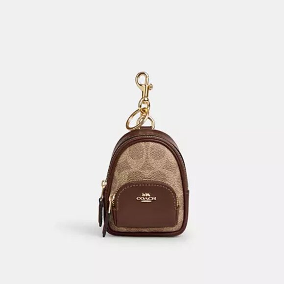 Coach Mini Court Backpack Bag Charm Signature Canvas CX066 Gold/Tan/Brown NWT - Picture 1 of 11